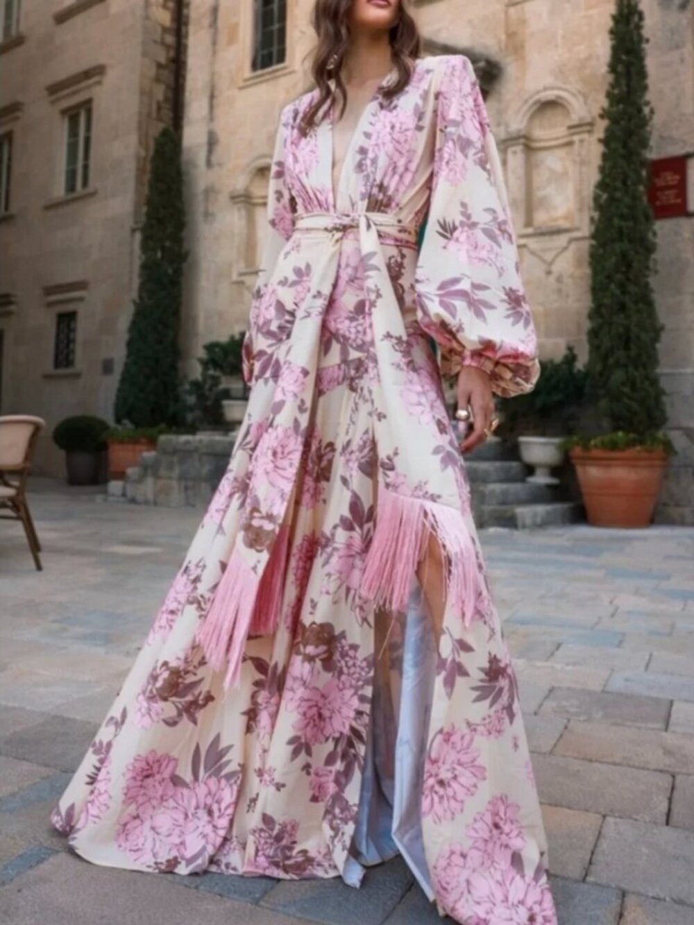 Bronx and Banco Magnolia Maxi Dress Gown Blush Floral Multi Small Vacation - Picture 2 of 10